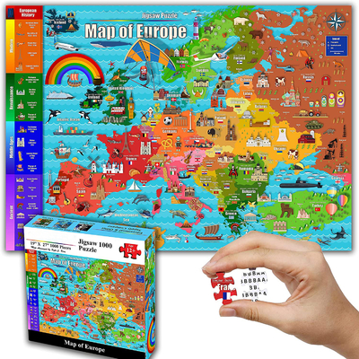 Color Europe Map 1000 قطعة من الألغاز الورقية للأطفال الذين تزيد أعمارهم عن 12 عامًا